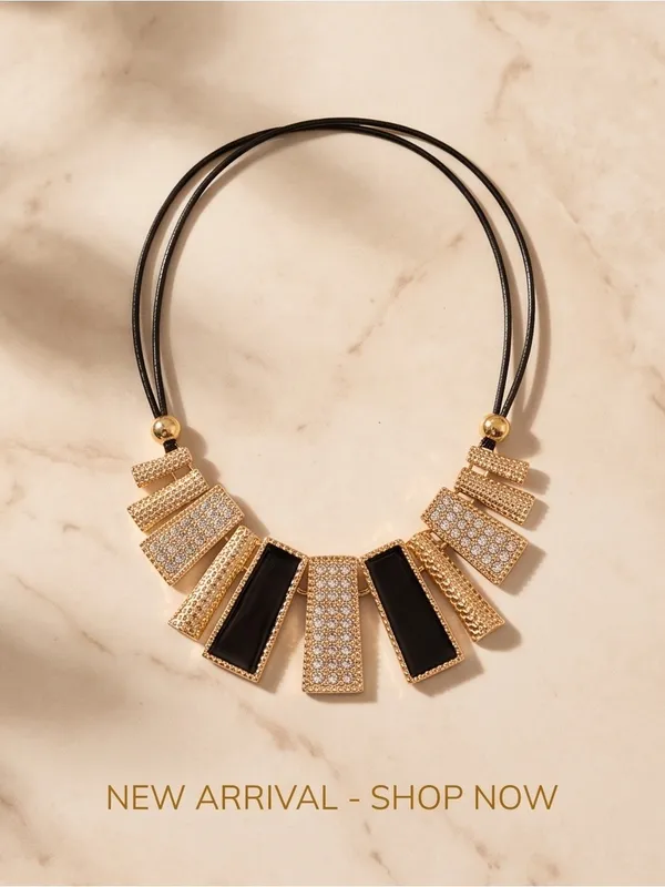 Gold and Black Pavé Bar Necklace - Image 7