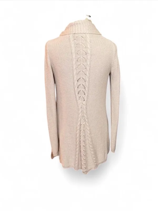 Belldini Beige Oatmeal Open Knit Duster Cardigan with a Cable Knit Spine Sz S - Image 4
