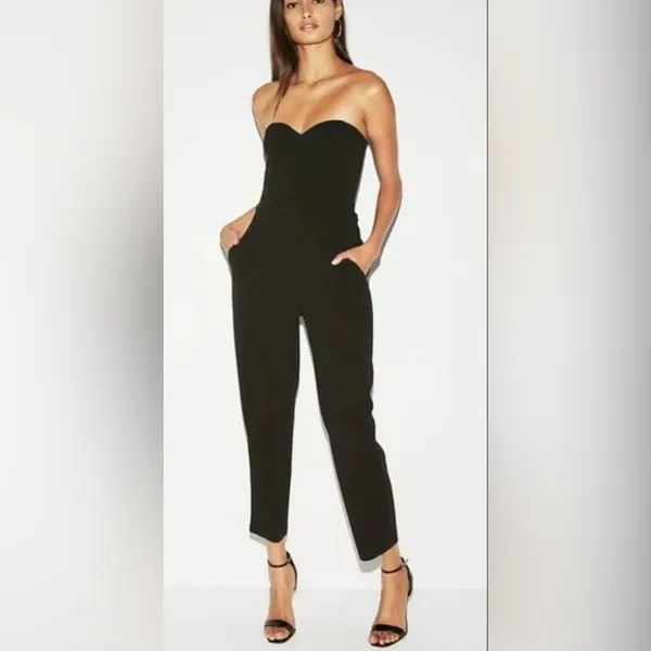 Express Strapless Sweetheart Neck Slant Pockets‎ Stretchy Jumpsuit Black Size 2 - Image 5