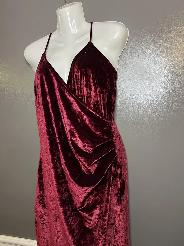 Revamped Dress Womens XL Burgundy Crushed Velvet Wrap Surplice Asymmetrical - Image 4