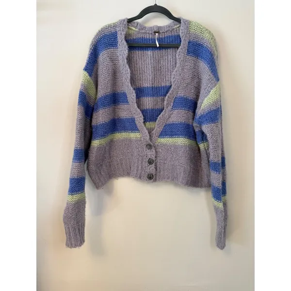 Free People Fine Time Cardigan in Neptune Striped Alpaca Blend Medium - Image 2