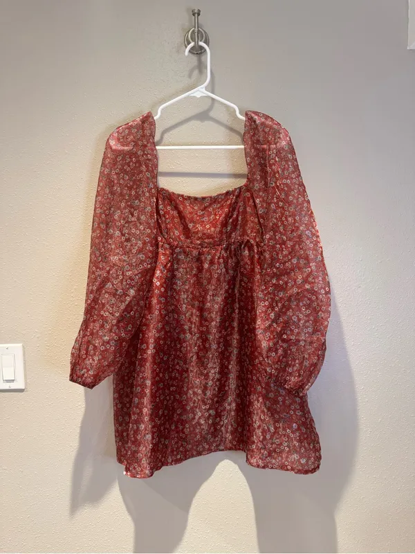 Altar’d State Romantic Rust Floral Sheer Puff Sleeve Mini Dress - Size Small - Image 7