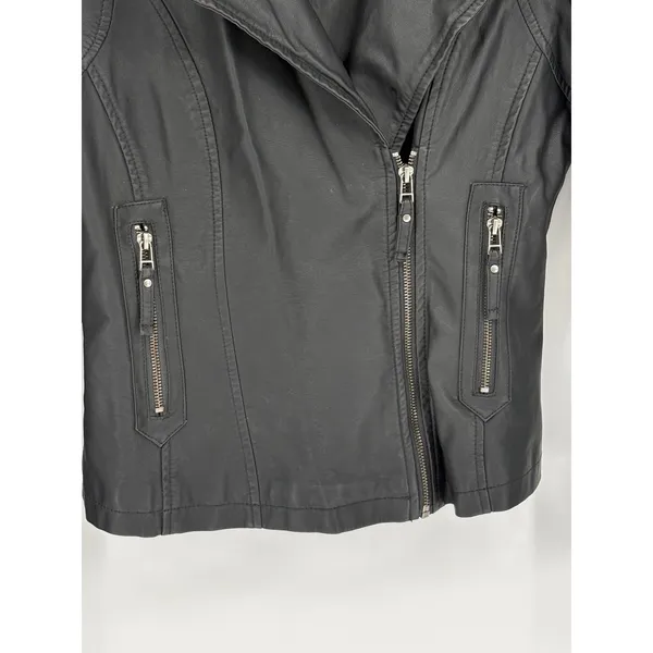 Max Studio Moto Jacket Women M Black Faux Leather Biker Asymmetric Zip Edgy - Image 10
