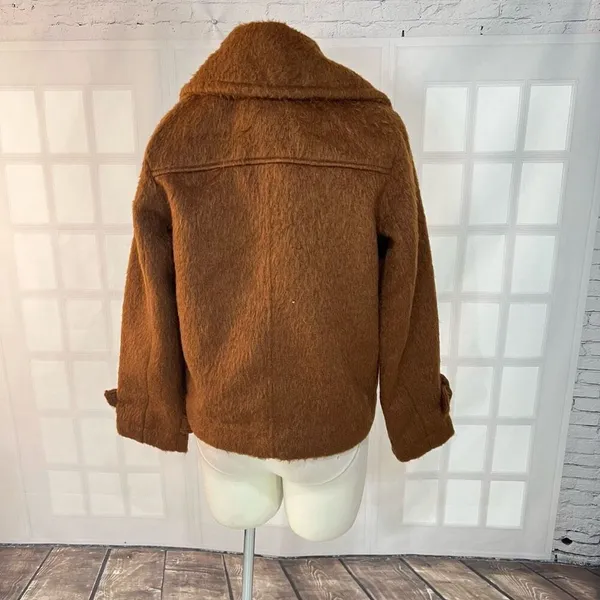 A New Day Brown Two Button Spread Collar Lined Furry Jacket Size Small - Image 6