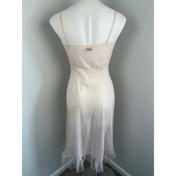 Vintage Laura Lane Light Pink Sheer Slip Dress Lingerie Nightgown w Lace 34/XS - Image 4
