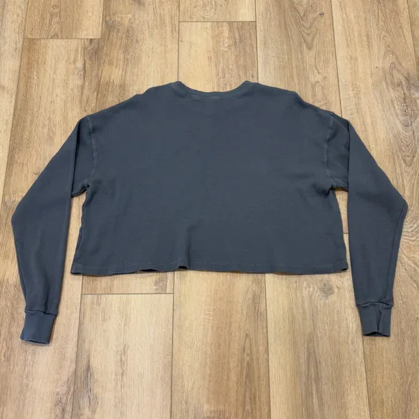 🌟Set Active🌟 Long Sleeve Waffle Knit Cropped T Shirt Top Logo Gray Sz Xs - Image 5
