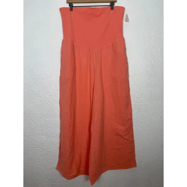 Aerie At The Barre Strapless Wide Leg Gauzy Jumpsuit Wild Peach Large Short NWT - Image 2