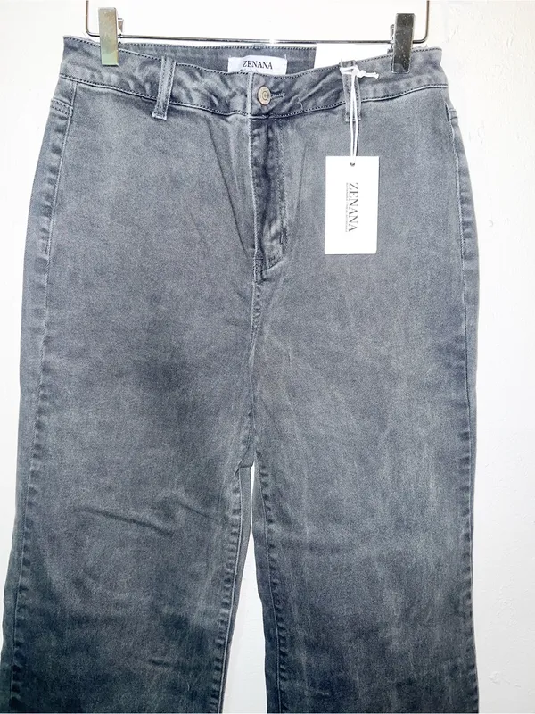 Zenana Outfitters Faded Gray Black High-Rise Wide Leg Raw Hem Jeans - Image 2