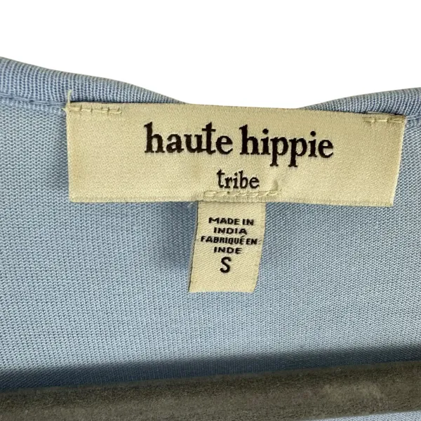 Haute Hippie Tribe Blue Viscose Floral Embroidered Short‎ Sleeve Blouse Size S - Image 5