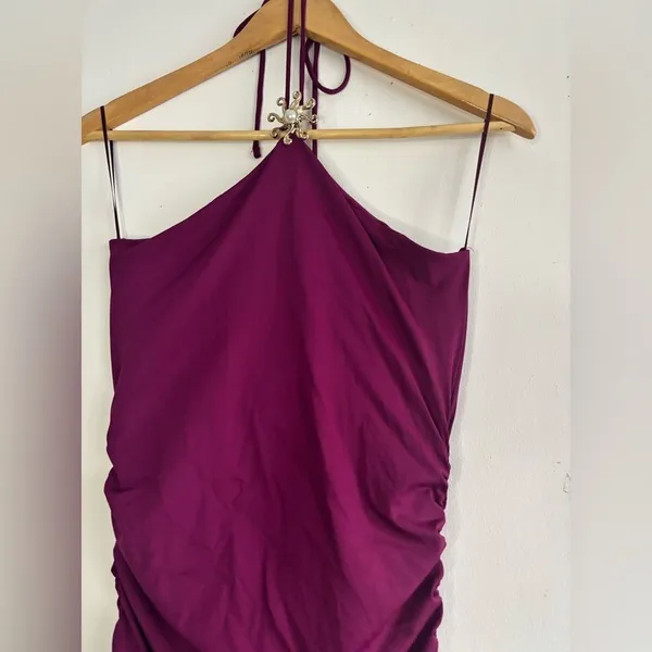 Zara Fuchsia-Purple Women’s Halter Midi Bodycon Dress‎ Size L - Image 4