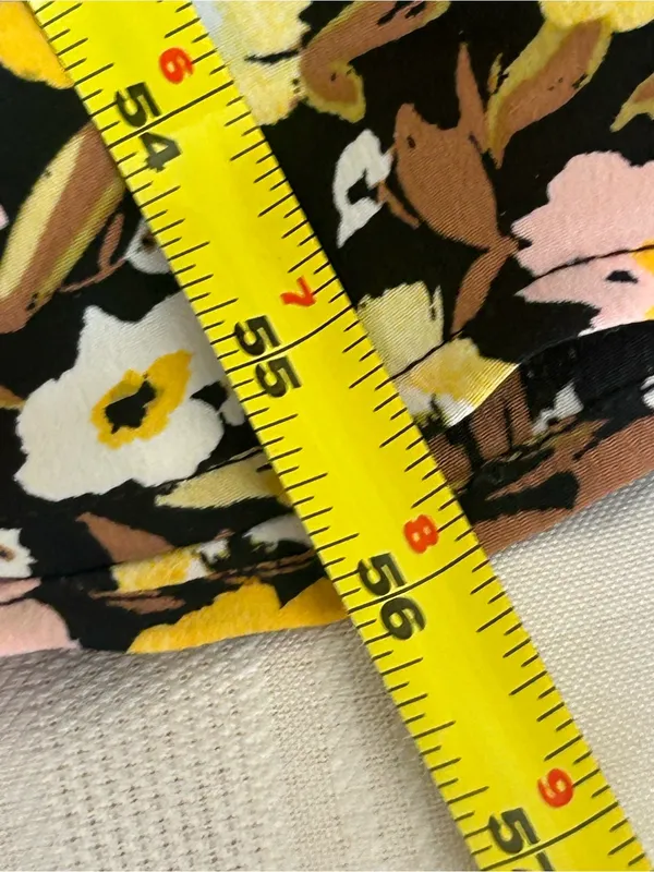 NWT Floral Ruffle-Trim Maxi Dress in Brown, Pink & Yellow, side slit, SZ Large. - Image 10