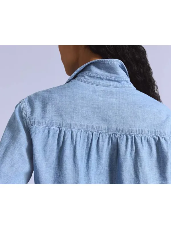 New Levi's Women's L Blue Tab Coral Shirt Chambray Medium Wash Large Japanese - Image 4
