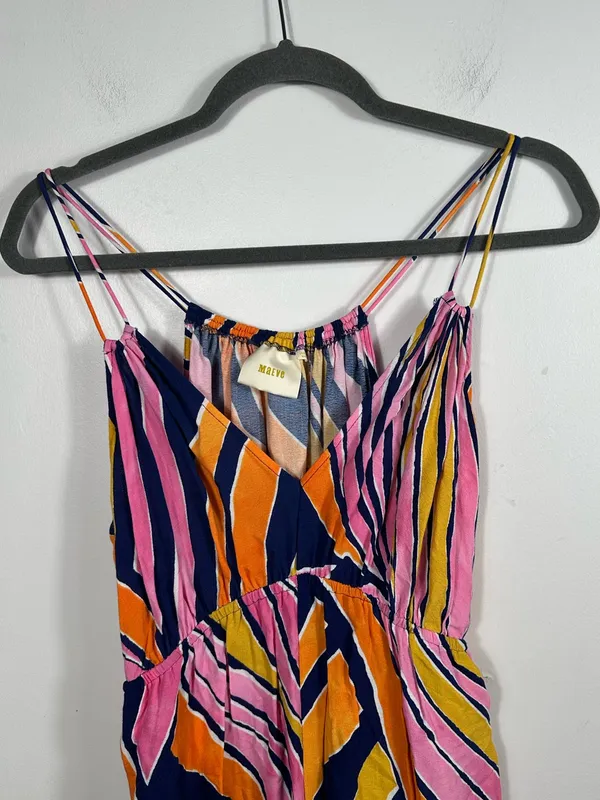 Anthropologie Maeve Jumpsuit Womens 6 Pink Orange Abstract Wide Leg‎ Strappy - Image 5