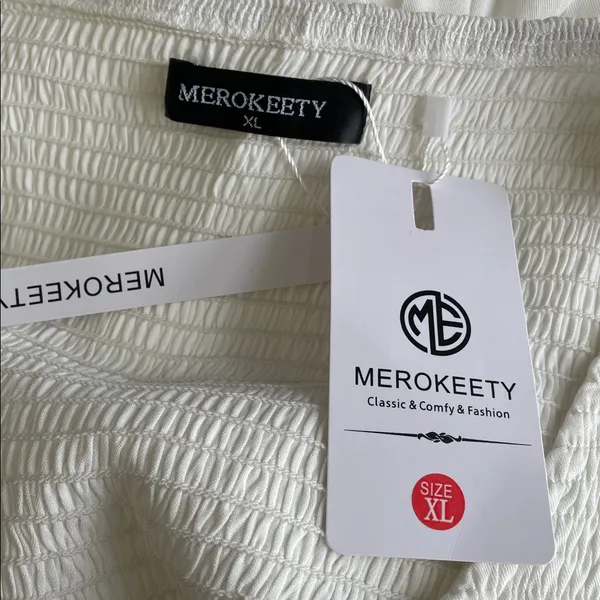 Meroketty White smocked V-neck tiered midi dress - Image 6