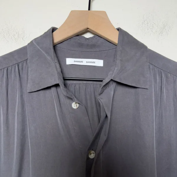 SAMSOE SAMSOE‎ Women Lizzy Shirt Dress Small Gray Drop Waist Long Puff Sleeve - Image 3