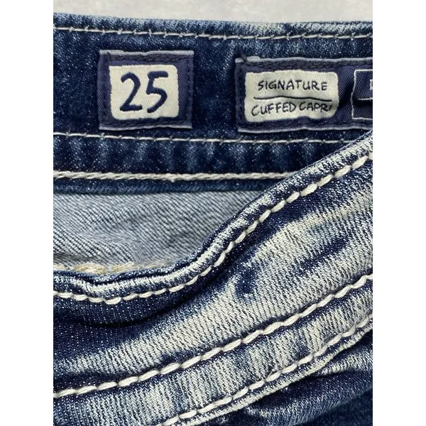 Miss Me Jeans Womens Sz 25 cuffed‎ capri Denim Embellished Fleur de lis Pockets - Image 8
