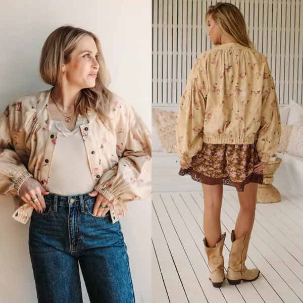 Free People‎ Rory Bomber Jacket Floral Boho Summer Spring Cowboy Roadtrip XS - Image 2