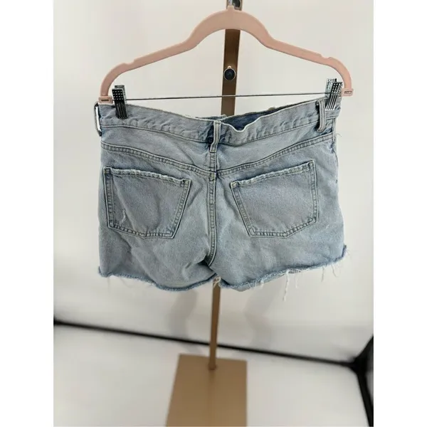 Mango MNG Andy Distressed Denim Shorts Button Fly Raw Hem Size 10 - Image 8