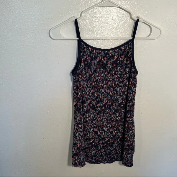 Knit Works Women's Juniors Size XL Ribbed Tank Top‎ Navy Blue Floral Stretch Y2K - Image 5