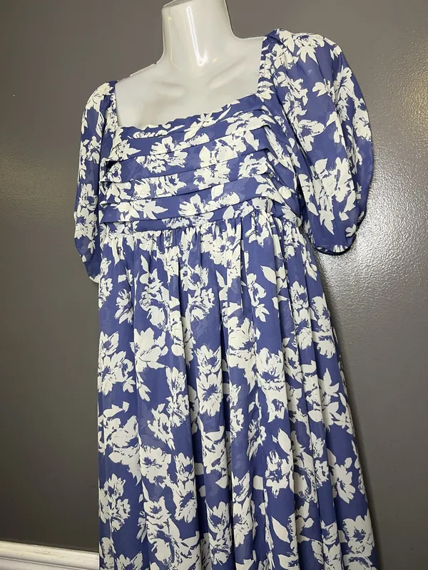 Wallflower Dress Womens Large Blue Floral Square Neck Smocked Maxi Sundress - Image 7