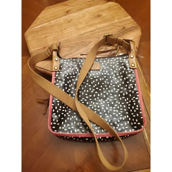 Fossil Keyper Coated Canvas Black & White Polka Dot Crossbody Purse Shoulder Bag - Image 3