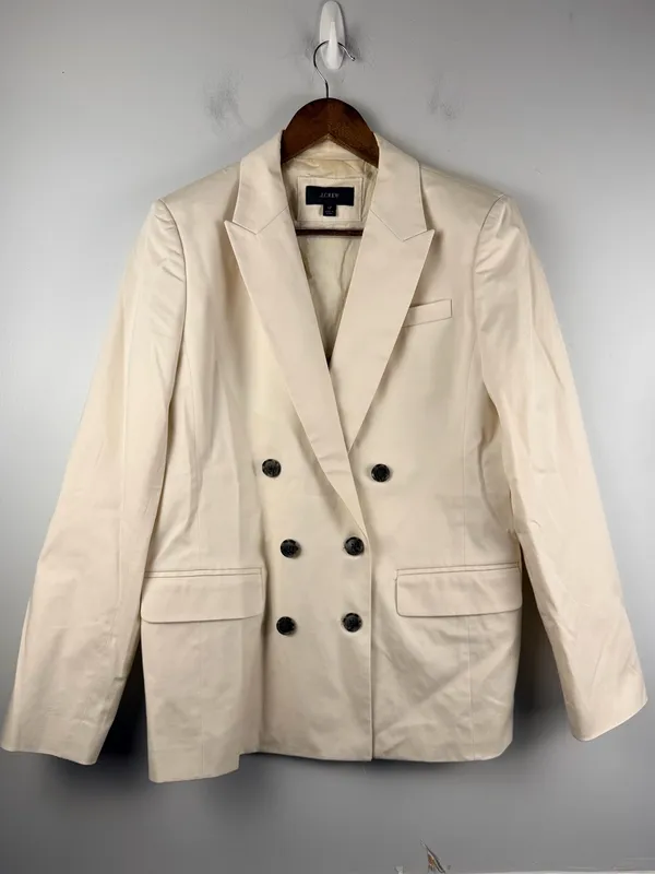 J. Crew Double-breasted Alfie blazer in lightweight chino in cream size 12 READ - Image 2