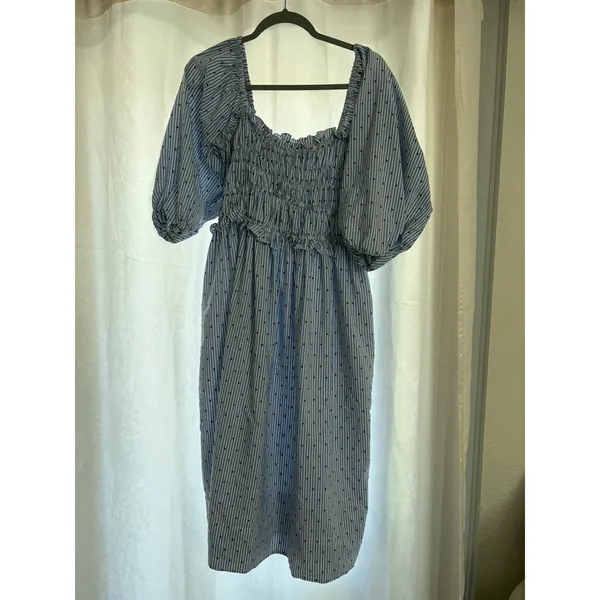 Maeve Smocked Midi Dress Striped Polka Dot Midi Size large - Image 3
