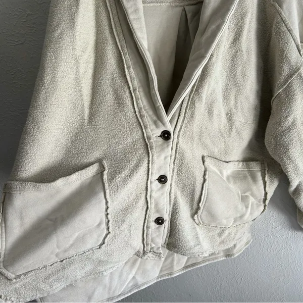 Free People Jordan Fleece Slouchy Jacket Washed Muslin Small Oversized Cozycore - Image 4