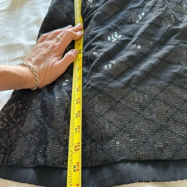 Gold Hawk Black Cotton Silk Black Mini Sequin Cocktail Evening Party Dress S - Image 7