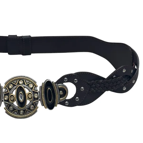 Chico's Genuine Leather Belt Silver And Gold Ornate Buckle Rodeo‎ Boho Luxury - Image 5
