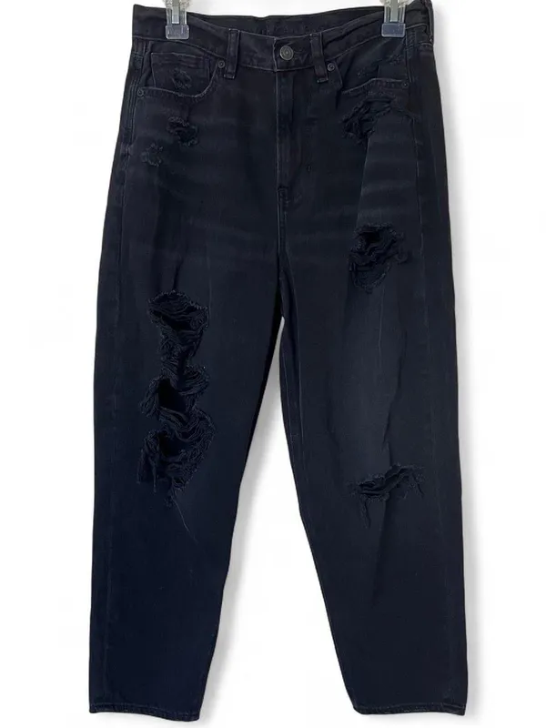 American Eagle Relaxed Mom Jeans Womens Size 6 Short Black Distressed High Rise - Image 5