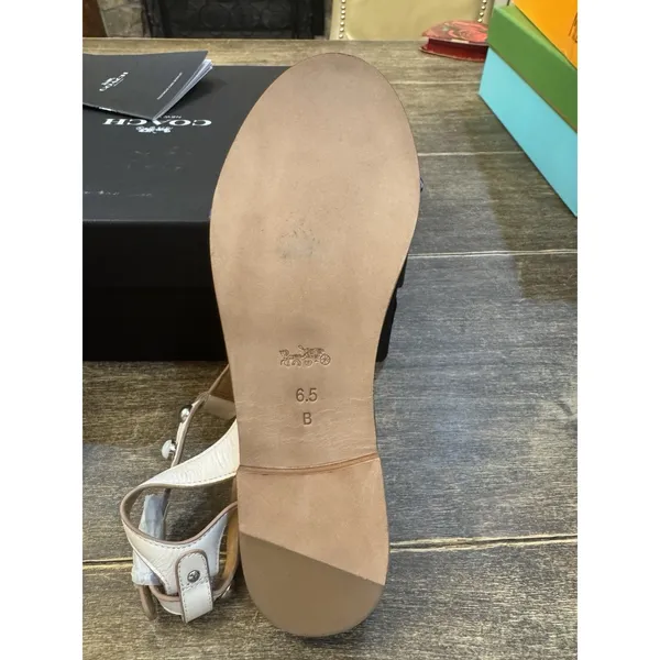 COACH Sadie New Semi Matte Flat Sandals Womens Size 6.5 Chalk Beaded Stud - Image 8