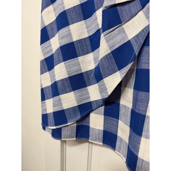 Blue Pepper Blue White Gingham Mini Wrap Dress Wooden Buckle Summer Picnic L - Image 8
