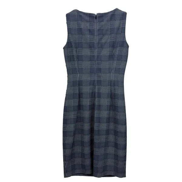 Calvin Klein Houndstooth Black White Sunburst Seam Sleeveless Sheath Dress Sz 4 - Image 5