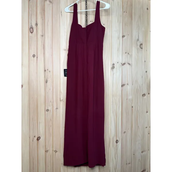 NWT Lulus Glamorous Disposition Burgundy Ruched Maxi Dress Bridesmaid Gala Sz M - Image 7