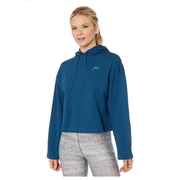 Nike Women’s Blue Cropped Hoodie with Hood and Drawstrings Size L - Image 5