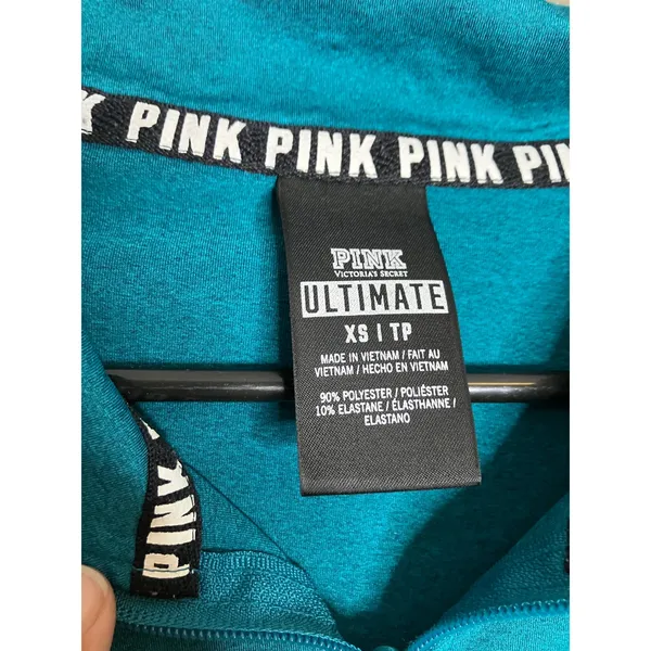 PINK Quarter Zip‎ Pullover Womens XS Teal Excellent Ultimate Logo Thumbhole - Image 3