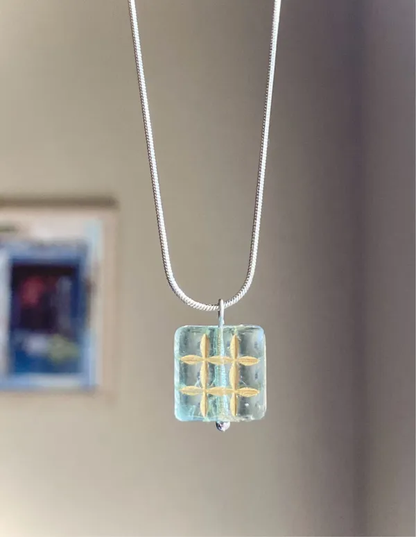 Handmade Czech glass translucent aqua bead stainless steel necklace ✨ - Image 5