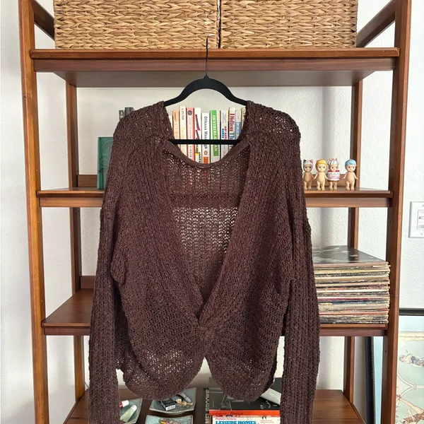 Madewell Open-Knit V-Neck Sweater in Dark Brown - Image 3