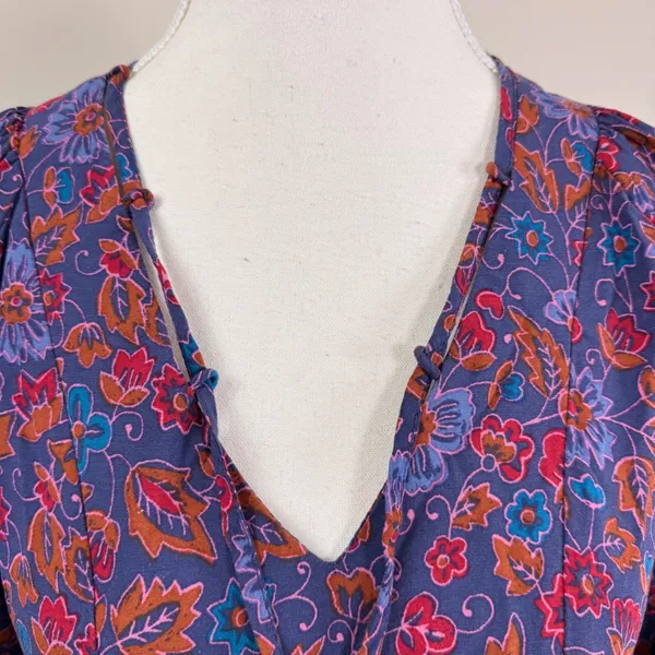 Natural Life Womens S Purple Floral Rayon Boho Tie Neck Balloon Sleeve Blouse - Image 4