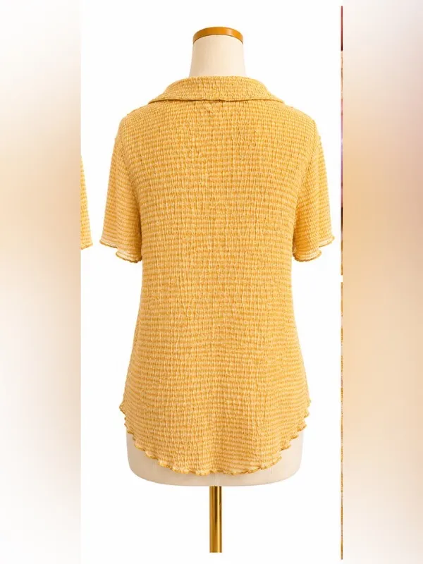 Madewell Textured Stripe Collared Top Women’s Large Yellow Ivory Short Sleeve - Image 2