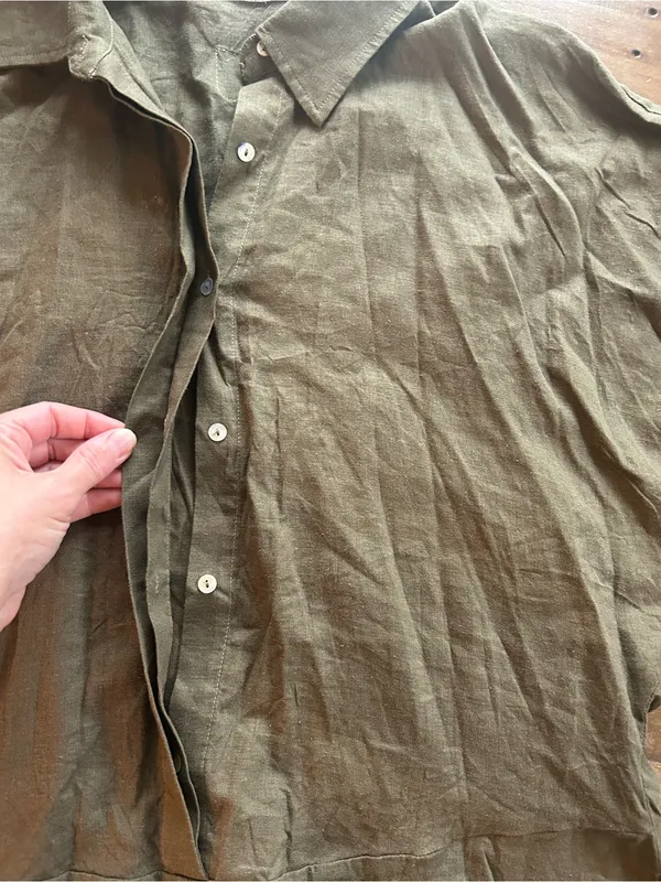 Daily Drills Linen Green Button Down Romper M/L - Image 5