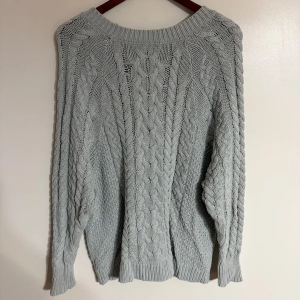 Aerie Women Light Blue Grey Cable Knit Pullover Sweater Size Large Crew Neck - Image 8