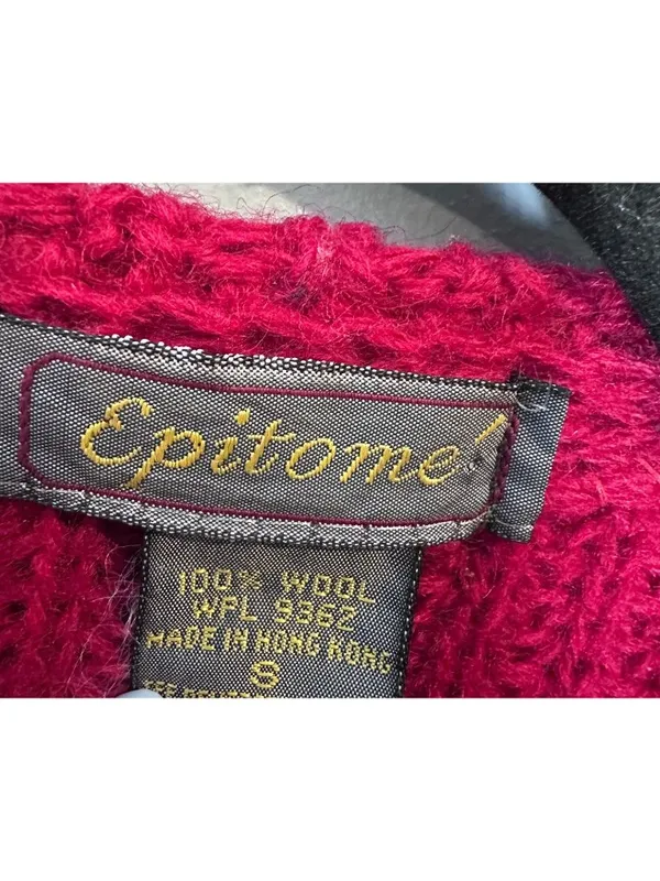 Vintage Epitome Womens Small 100% Wool Cardigan Red Open Front Pocket Sweater - Image 6