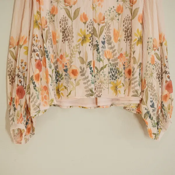 DR2 Daniel Rainn XXL Floral Button Front Blouse Pink Wildflower Balloon Sleeve - Image 4