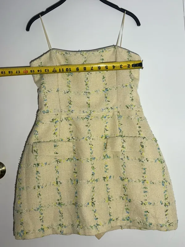 Amanda Uprichard Cream Floral-Check Tweed Mini Dress - Image 6