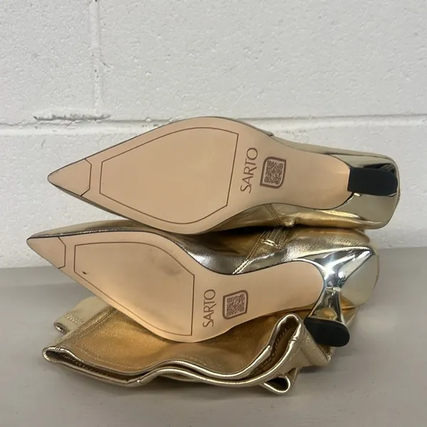 Franco Sarto sz8 Alta vintage nostalgic gold heeled boots calf sexy pointed toe - Image 7
