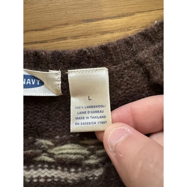 Old‎ Navy Fair Isle Sweater V Neck Pullover Lambswool Sz Large Holiday Christmas - Image 8