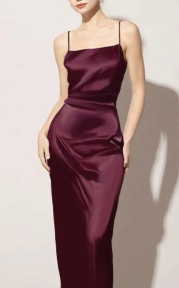 RIHOAS The Red Back Slit Satin Sling Maxi Dress 2 - Image 4