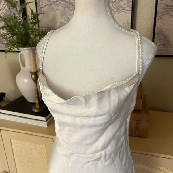 LOVERS + FRIENDS Satin Boa Mini‎ Dress In Ivory Size XXS - Image 5